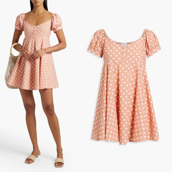Carolina Constas Dina Mini Dress in Blush White Polka Dot Medium NWT